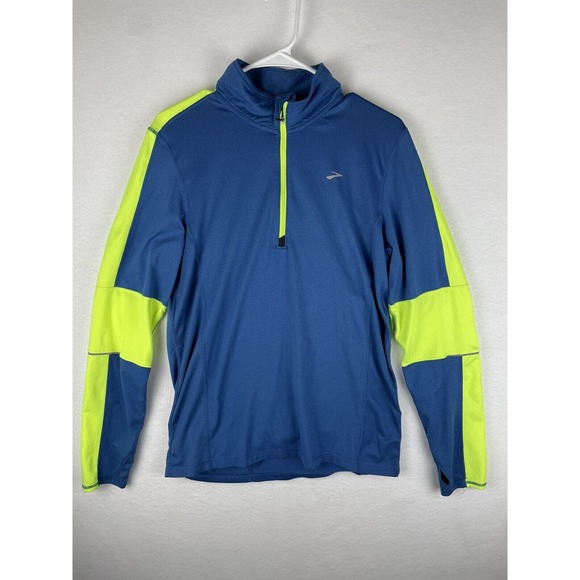 Brooks 1/4 Zip Running Men’s Size Small Neon Blue And Yellow. - Picture 1 of 4